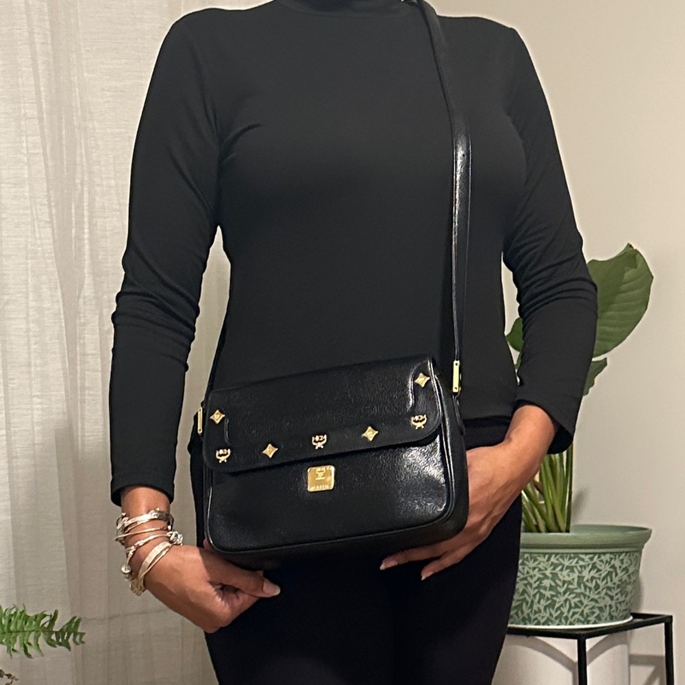 MCM Black Crossbody Bag with Gold Details